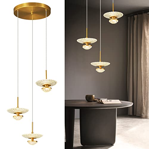 Fdpby Gold Pendant Light Fixture Modern Pendant Lights Kitchen Island Acrylic Shade Led Pendant Lighting For Kitchen Island Bedroom Hallway Entryway (3-Light) #TOP1