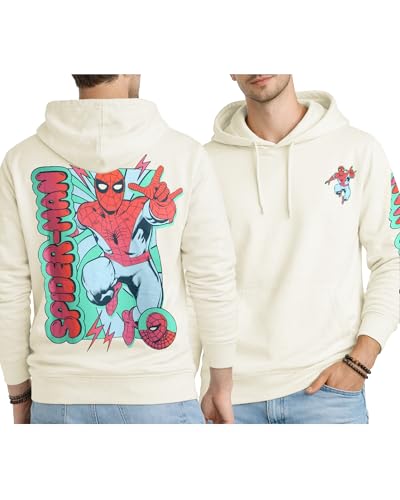 Marvel Spider-Man Mens Graphic Hoodies - Breathable Soft Fleece Cotton-Blend Pullover Sweatshirt Hoodies for Men, Size Medium, Spider-man Cream