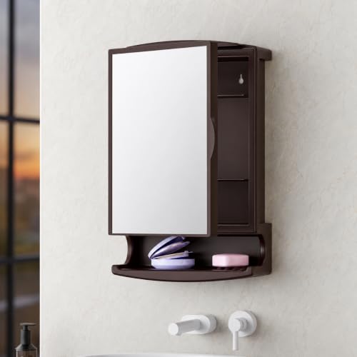 Image of iSTAR Bathroom Cabinet with Mirror | Multipurpose Storage Organizer with Mirror | Modern Wall Mounted Accessories for Bathroom, Kitchen and Home (Brown)