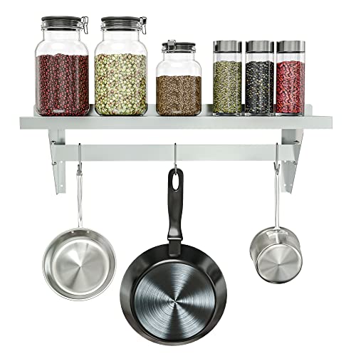 Image of KoolMore 36 inch Commercial Wall Mounted Pot Rack Organizer Shelf with 3 Removable Storage Hooks for Pots and Pans, Stainless-Steel Storage Holder (WMPS-1236), 12 inch X 36 inch