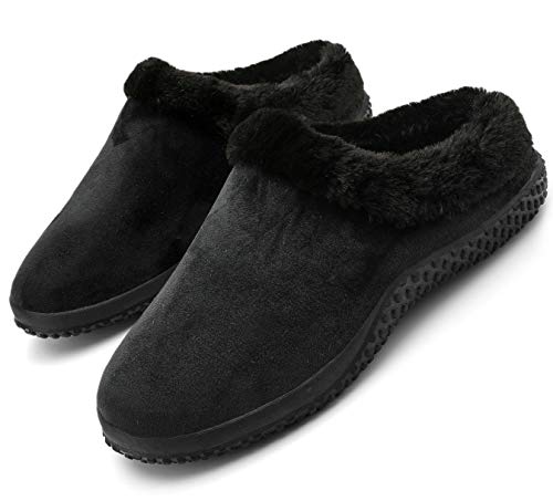 Gaatpot Men's Cozy Memory Foam Slippers with Fuzzy Plush Lining, Slip on Clog House Shoes with Indoor Outdoor Anti-Skid Rubber Sole