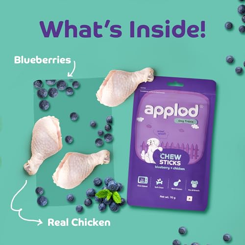 Image of Blueberry & Chicken Chew Sticks for Puppies & Adult Dogs | Soft & Chewy Training Treats for All Breeds | Healthy Easy-to-Chew Dog Snacks | 70g