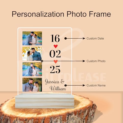 Image of Giftplease Customized Photo And Text Frame With Wooden Stand | Personalised Printed Photo Frame | Gift | Birthday | Anniversary (Transparent, 5MM, 6 * 8 Inches), Tabletop