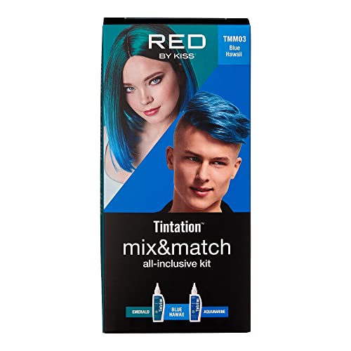 Kit de tinte para cabello RED by Kiss con decolorante y dos colores semipermanentes