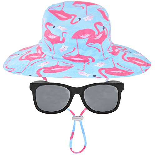Baby Sun Hat & Sunglasses Set - Adjustable UPF 50+ Sun Protection Wide Brim Boy Toddler Bucket Cap for Girl Kid