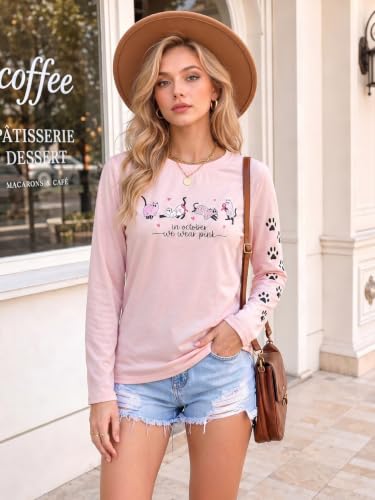 Image of JINTING Cat Shirts for Women - Loose Fit Lightweight Long Sleeve Graphic Autumn Outfits Printed Blouse Casual Tops
