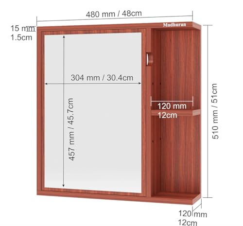 Image of Madhuran Alfred Engineered Wood Wall Mounted Cabinet Mirror (Teak Finish) Makeup Dressing Storage Organizer Box Stand Cabinets Accessories Shelves Decoration Items