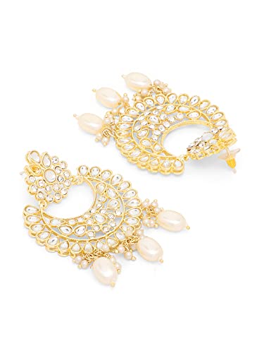 Image of Yellow Chimes Jewellery Set for Women Kundan Studded Beads Drop Choker Necklace Set with Earrings for Women and Girls