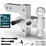CROSSHIP Adjustable Trailer Hitch - Heavy Duty Aluminum Drop Drawbar Hitch - Fits 2' Receiver, 6' Drop/Rise with 2' & 2-5/16' Solid Dual Balls 12,500 LBS GTW- for Truck, SUV, RV