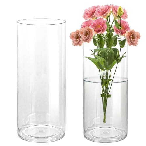 AKOLAFE 2 PCS Plastic Vases for Flowers 25x10cm and 30x12cm Clear Cylinder Vase Imitation Glass Vases for Flowers Arrangement, Wedding Centerpieces, DIY