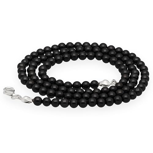Lebensquelle Plus Edelstein Kugelkette + 925 Silber Verschluss | Ø 4mm Kugeln Karabinerverschluss 45cm lang | Hochwertige Kette (Turmalin schwarz (Schörl))