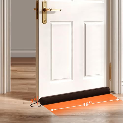 Image of Sunolga Door Draft Stopper Blocks Hot and Cold Air with Removable Washable Cover for Bottom of Door, All-Season Seal for Noise, Light, Door Sweep for Gaps Up to 3 inch, Home Essentials, 38 inch, Dark Coffee