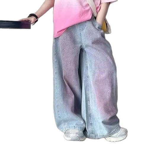 Girls Rhinestone Jeans Baggy Wide Leg Denim Pants Kids Trendy Contrast Colors Sparkly Blin𝐠 Jeans Y2K Streetwear2