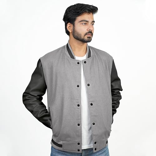 Image of Men's Fashion Varsity Jacket Causal Slim Fit Wool Letterman Baseball Bomber Jackets