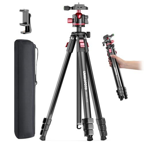 CAMBOFOTO 68' Lightweight Travel Camera Tripod with Ball Head, Compact Aluminum Tripod for DSLR/SLR, Compatible with Canon, Nikon, Binoculars, Telescope (Supports 8.8 lbs, Weighs 2.62 lbs)