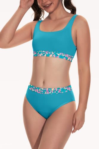 Image of Beautikini Period Swimwear Two Piece Menstrual Leakproof Swimsuit Bikini Sets Mid Waist Print Bathing Suit for Women