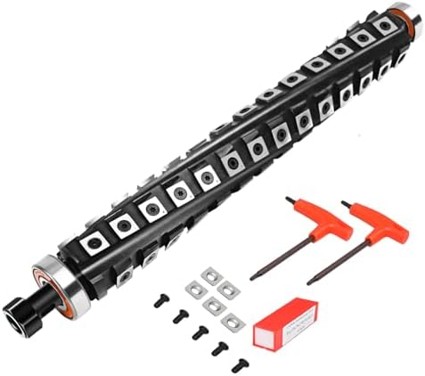 13 Inch Spiral Helical Cutterhead for DeWalt DW735 DW735X Thickness Planer with 4 Rows 56 Carbide Inserts and Pre Installed Bearing, Including 5 Spare Carbide Blades 5 Screws and 2 T-Wrench