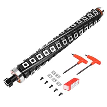 13 Inch Spiral Helical Cutterhead for DeWalt DW735 DW735X Thickness Planer with 4 Rows 56 Carbide Inserts and Pre Installed Bearing, Including 5 Spare Carbide Blades 5 Screws and 2 T-Wrench