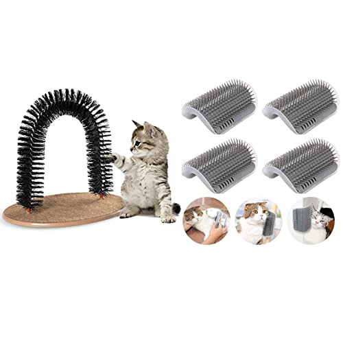 Cat Arch Self Groomer Massager Groom Toy with 4 Pack Cat Self Groomer, Wall Corner Groomers Soft Grooming Brush