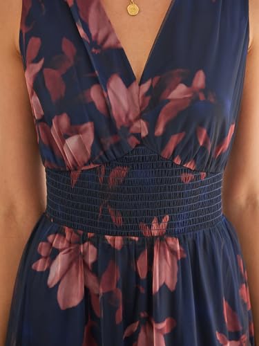 ANRABESS Womens Summer Floral Dress V Neck Sleeveless A Line Wedding Guest Maxi Tulle Dresses Casual Beach Vacation Clothes - Image 5