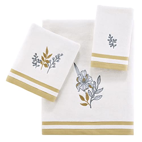 Avanti Linens Collection Sketched Flowers Bathroom Accessories, Fingertip Towel, White #TOP1