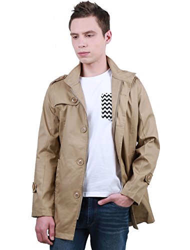 uxcell Men's Casual Slim Fit Single Breasted Trench Coat Jacket Khaki M US 40