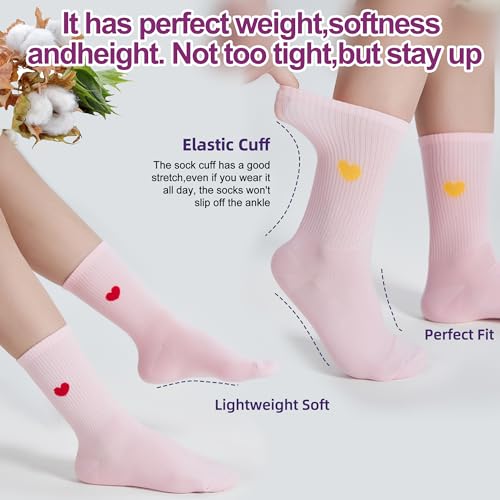 Image of inhees Women's Cotton Crew Socks - 6Pairs Above Ankle Fun Cute Heart Bootie Dress Socks - Gifts for Mother /Her