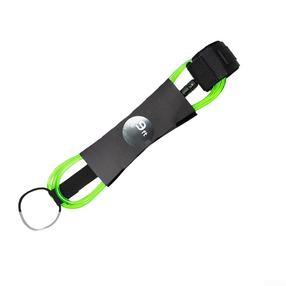 Drivstraw Surfboard Leash 7mm Thick For TPU Cord with Quick Release Tab and Hidden Key Pocket| 360° Swivel for Short Long Boards and SUP| For Long lasting Ankle Strap for(9FT green)