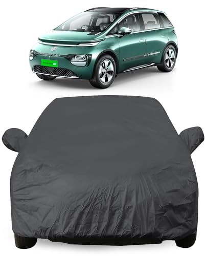 Image of Autofact Car Body Cover for MG Windsor | Triple-Stitched, Windproof with Buckle Belt, Elastic Hem, UV Protection, Scratchproof & Dustproof, Soft Feather-Like Fabric for All-Weather Protection (Grey)