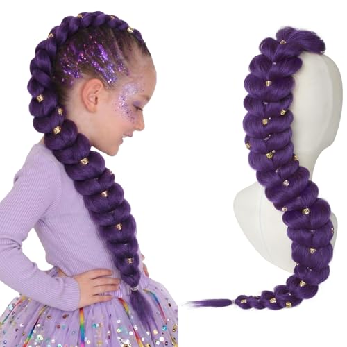 SEIKEA Purple Braiding Hair Ponytail 30 Extra Long Purple Hair Extensions for Cosplay Costume Crazy Hair Day Ready-to-Wear Pre-Braided Ponytail Lightweight Kid-Friendly Synthetic Braids Hair