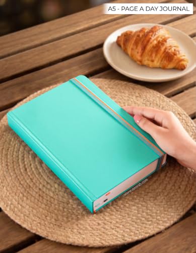 Image of NEORAH -A5 PLAIN | 368 Pages - 110 Gsm |PAGE A DAY JOURNAL (21x14.8 cm)-Hardcover Unruled Notebook |Back Pocket |3 Silk Book Mark - Completely HANDMADE for Journaling,writing- TEAL