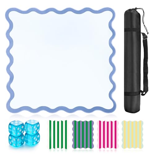 ZWFCGMMBC 32.4in Scalloped Mahjong Mat, Anti-Slip Mahjong Table Mat,Blue