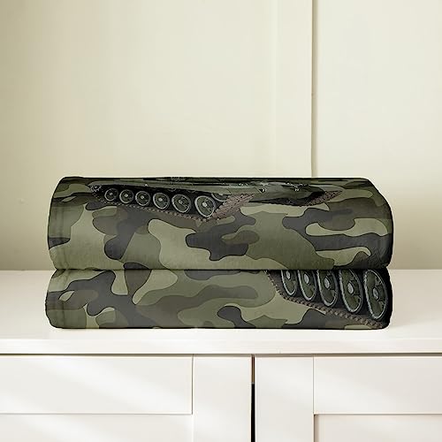 Manfei Army Green Tanks Flannel Blanket For Kids,Dark Green Camo Fleece Throw Blanket For Bedroom Sofa Dorm Decor,3D Print Camouflage Car Bed Blanket,Baby thumb #3