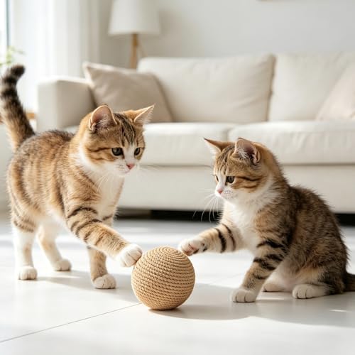 Interactive Rolling Cat Ball, 4 Inches Sisal Rope Material Teeth Grinding and Cleaning Pets Relieve Boredom Pet Toys,Ergonomic Lightweight Pets Relieve Boredom Interactive Cat Toys for Indoor Carpet — view 6
