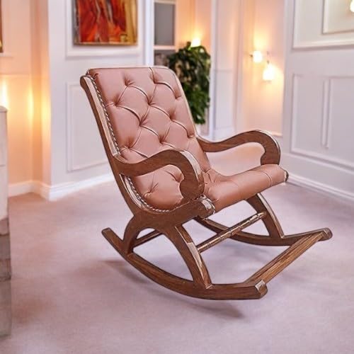 Image of Solid Sheesham Wood Rocking Chair for Living Room | Ergonomic Resting Chair for Relaxing and Pregnant Women (Black) (Orange)