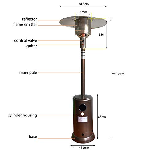 Bloomn Patio Heater Propane Gas Portable Commercial Outdoor Heater 48000 BTU Floor Standing with Wheels for Garden Wedding,Party (Brown)