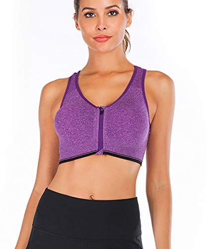 Women's Zip Front Sports Bra - Seamless Wirefree Post Surgery Bra Racerback Workout Gym Yoga Bras With Removable Pads #TOP4