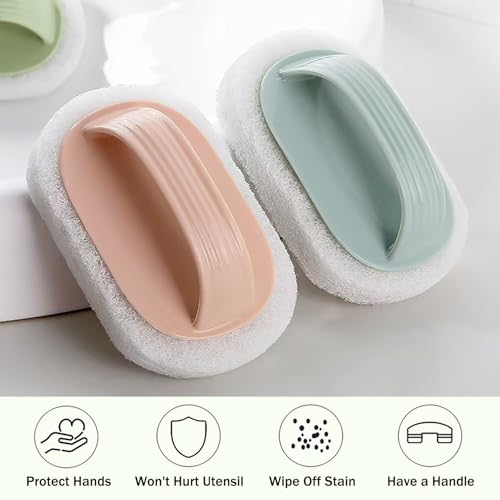 Image of Dish Brush,Bathtub Brush,Hand-Held Pool Scrub Brush,Pool Cleaning Scrubbing Sponge Pad,Bathroom Clean Scrubber Scouring for Cleaning Step Corner Shower Tile Sink Spas Tubs Kitchen (Pink 4 Packs)