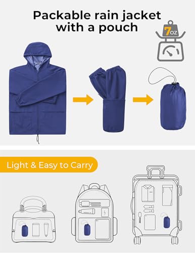 Image of COOFANDY Mens Packable Rain Jacket Lightweight Waterproof Raincoat with Hood Outdoor Rain Gear Travel Hiking Cycling