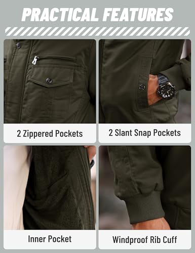 Image of TACVASEN Men's Lightweight Military Cotton Jacket Casual Windbreaker Coat | with zipper and hidden snap,stand collar,multi pockets,tactical m65 field cargo outerwear for winter & fall,utility windproof