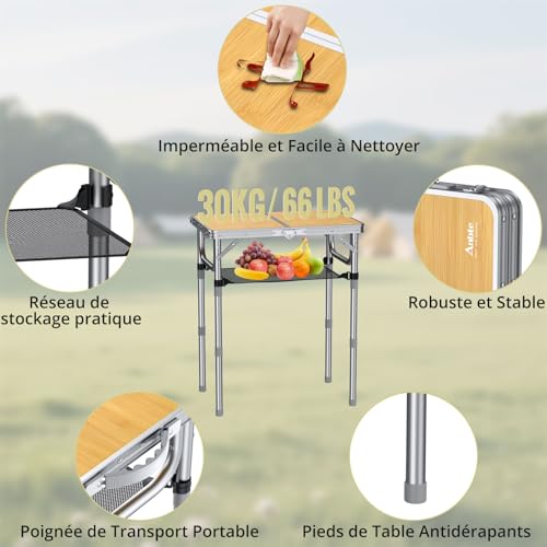 Table de camping réglable Anbte pour optimiser l'espace avec son filet de rangement - 6