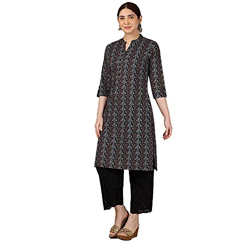 Image of Stop by Shoppers Stop Stop Printed Mandarin Collar Straight Fit Womens Kurta
