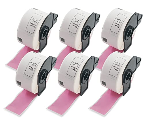 BETCKEY - 6 Rolls DK-11208 Colored Labels, 38mm x 90mm, Black on Pink, 2400 Large Address Labels Using for QL Label Printers