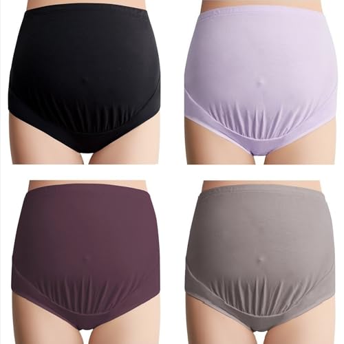 Mama Cotton Women's Over The Bump Maternity Panties High Waist Full Coverage Pregnancy Underwear (Multicolor E 4 Pack, Size-XL)