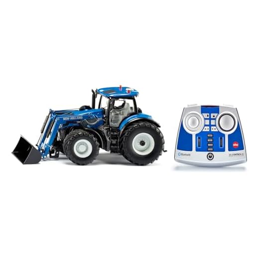 siku 6798, New Holland T7.315 Traktor mit Frontlader, Blau, Metall/Kunststoff, 1:32, Ferngesteuert, Inkl. Bluetooth-Fernsteuerung, Steuerung via App möglich