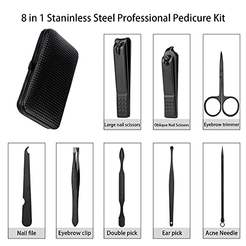 iZhuoKe Maniküre Set,Luxus Maniküre 8 In 1 Edelstahl Professionelle Pediküre Set,Edelstahl Pflege Werkzeuge Mit Schwarz… – Bild 6