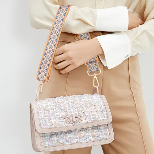 Image of 2 PCS Purse Strap,1.5 inch Wide Shoulder Strap Adjustable Replacement,Replacement Crossbody,Retro Multi pattern Crossbody Bag Straps for Handbag, Crossbody Bags, Shoulder Bags(lozenge pattern)