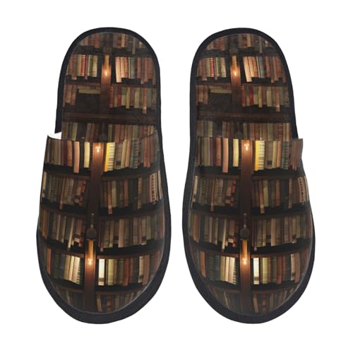 Bookshelves Print Women Slippers Home Furry Shoes Keep Men Couples Shoes Warm For Women-