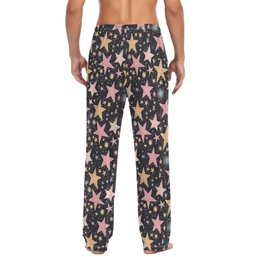Men's Pajama Pants Hand Drawn Stars Black Pajama Pants for Men PJs Bottoms Drawstring Pockets Sleep Lounge Pants S2