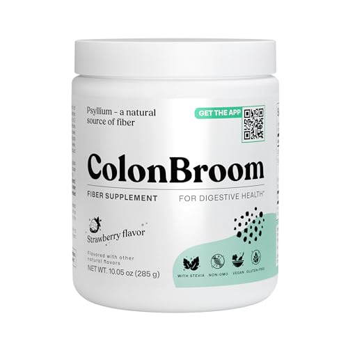 ColonBroom Psyllium Husk Powder (Strawberry) - Colon Cleanse for Bloating Relief & Gut Health - Colon Broom Fiber Powder Drink - Vegan, Gluten Free, Non-GMO Fiber Powder Supplement, 50 Servings